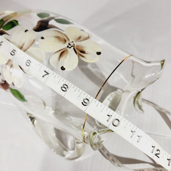 Vtg Art Glass Pitcher Hand Painted Floral Flowers White Brown MCM 9in - Picture 12 of 12